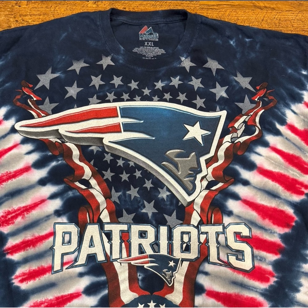 Majestic New England Patriots Blue NFL Football Graphicโ Tie Dye T Shirt Men 2XL